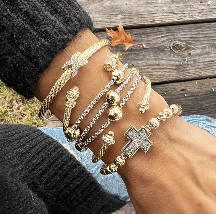 Druzy Cross Bracelet - Gold By Erimish (Ships in 2-3 Weeks)