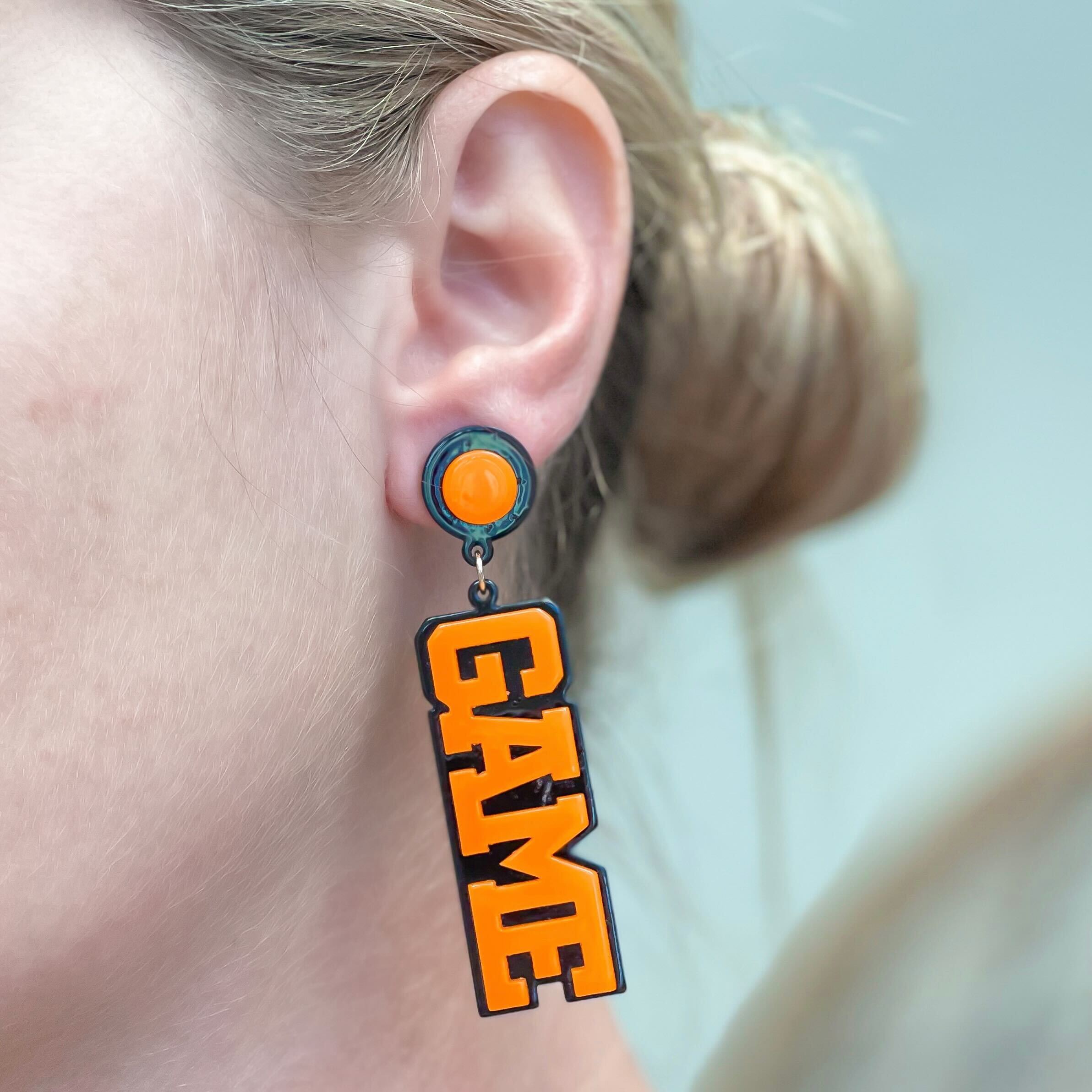 'Game Day' Statement Dangle Earrings - Black & Orange