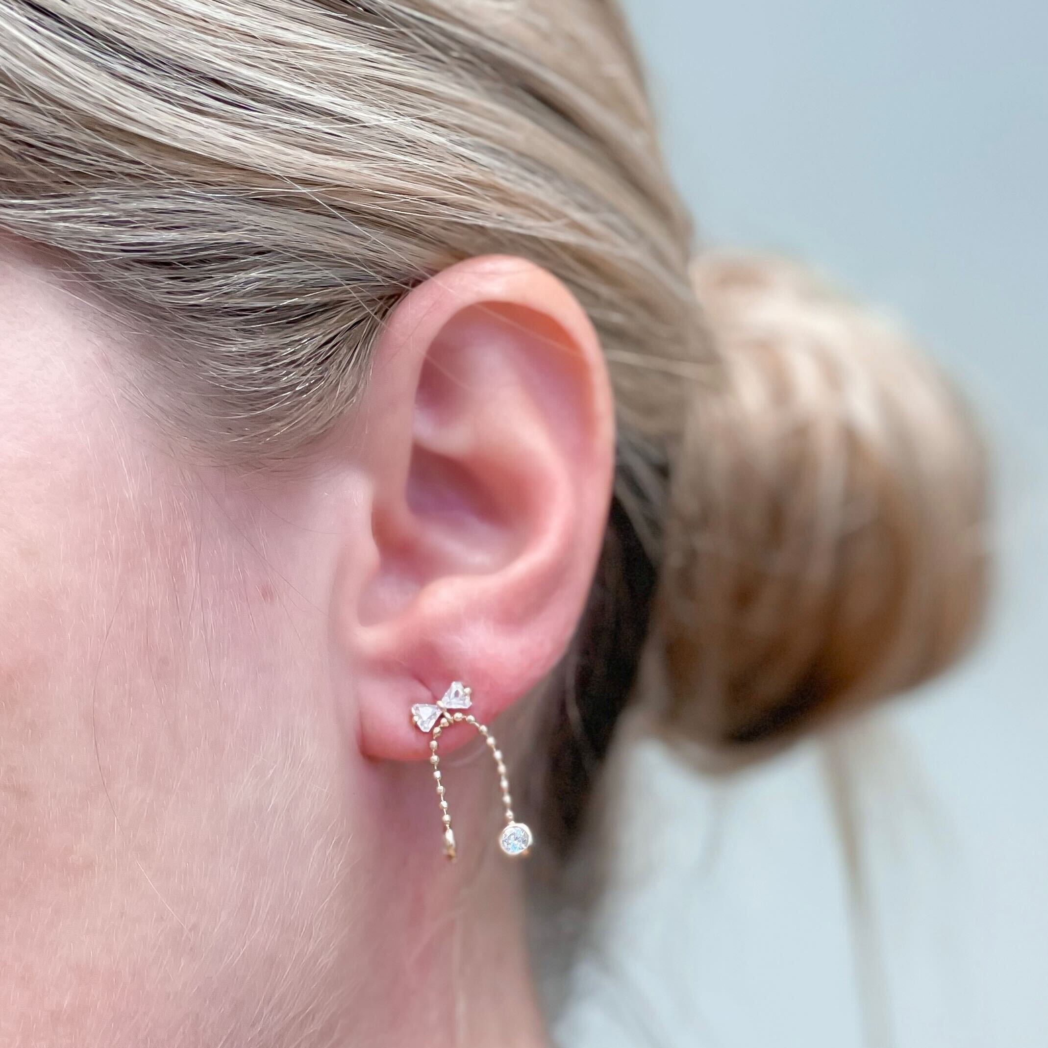 Crystal Bowtie Drop Earrings - Gold