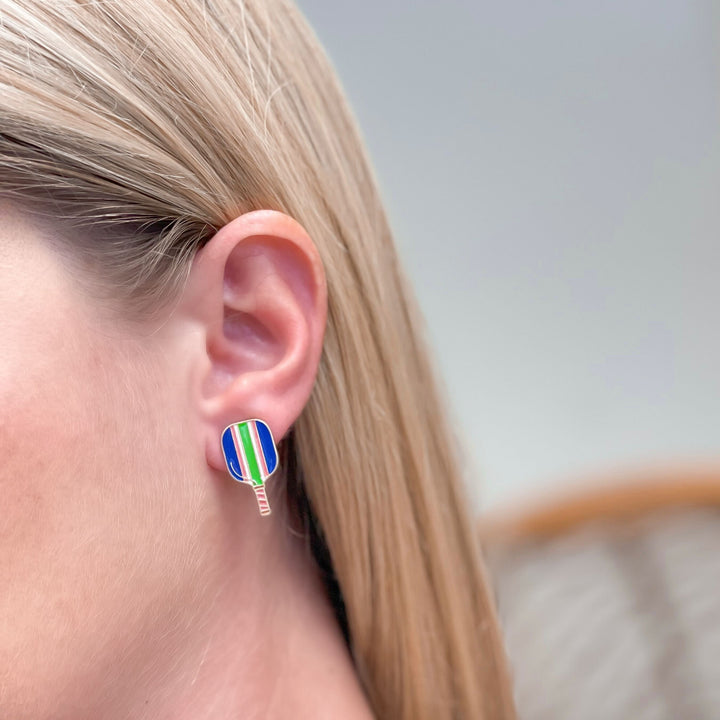 Ellie Pickleball Paddle Stud Earrings - Blue