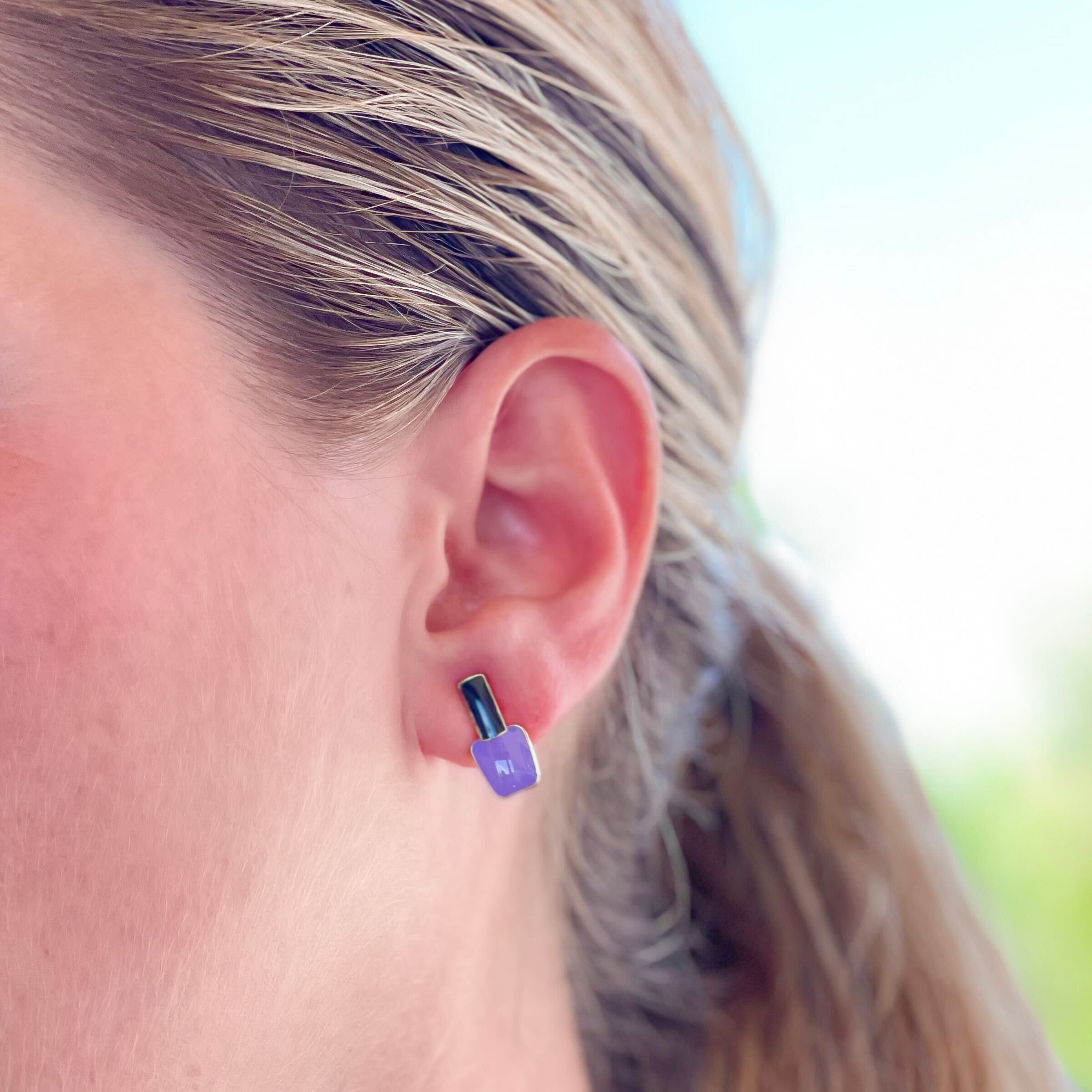 Nail Polish Bottle Signature Enamel Stud Earrings - Purple