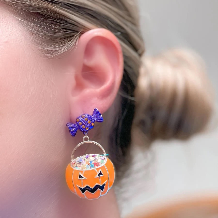 Pumpkin Treat Enamel Dangle Earrings