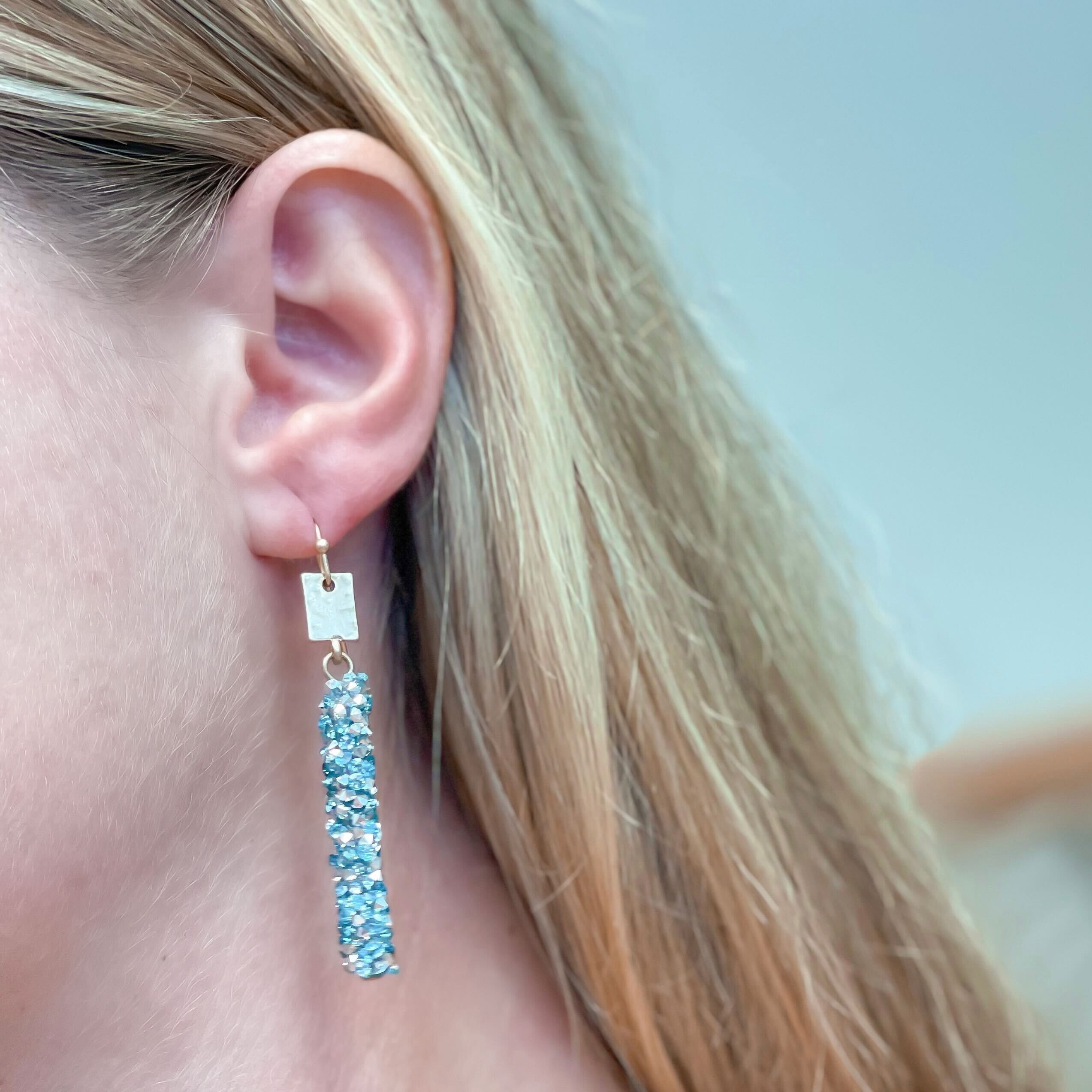Crystal Encrusted Straight Dangle Earrings - Blue