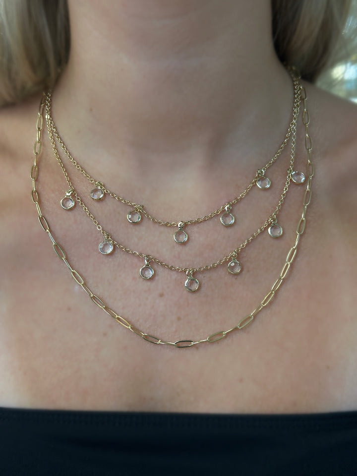 Layered Floating Crystal Dangle Chain Necklace
