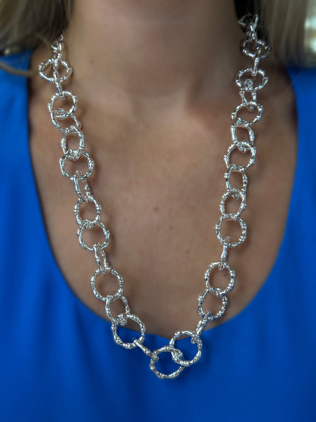 Silver Bamboo Link Chain Necklace