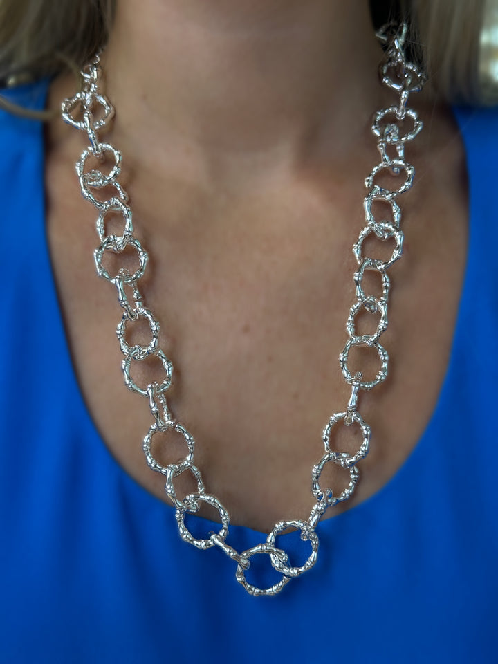 Silver Bamboo Link Chain Necklace