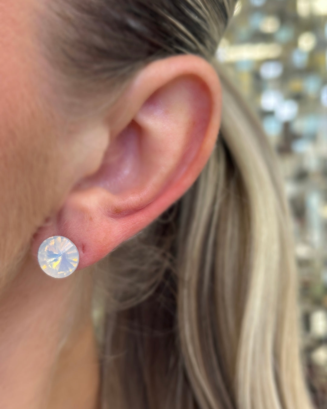 Round Crystal Studs - White