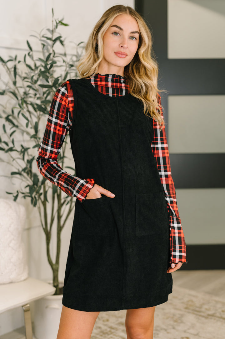 Feeling That Way Corduroy Dress in Black - 12/5