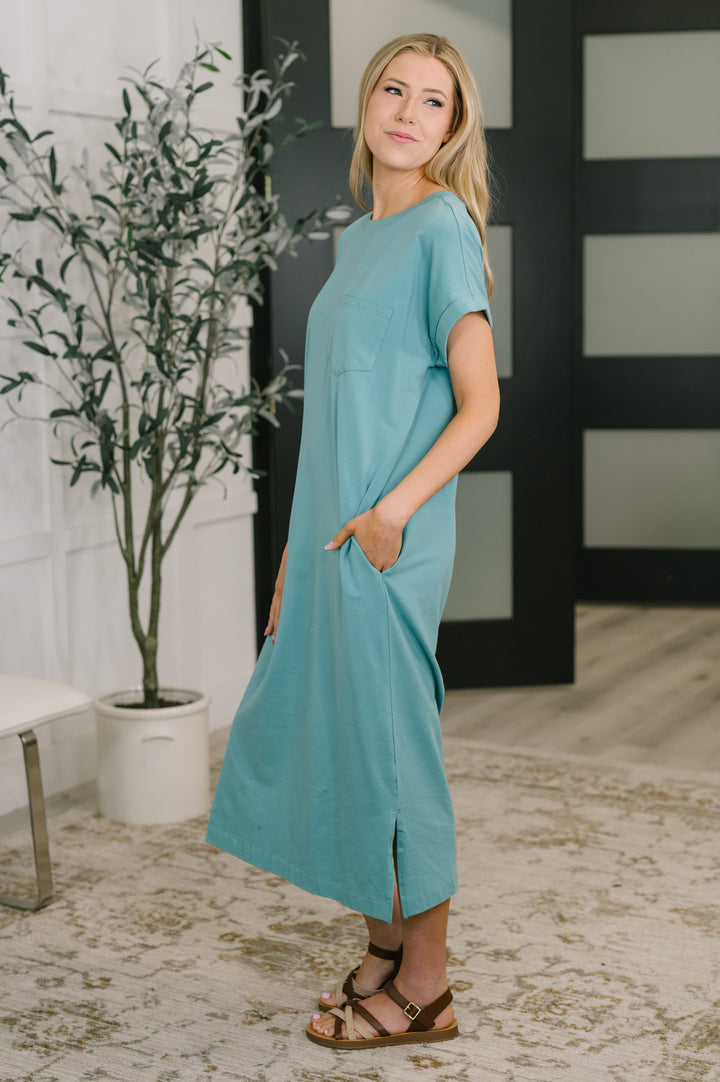 Fix You Right Up Short Sleeve Midi Dress in Dusty Teal - 4/1