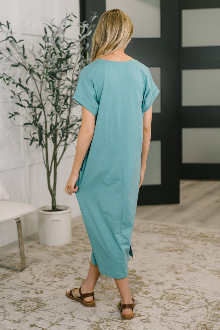 Fix You Right Up Short Sleeve Midi Dress in Dusty Teal - 4/1