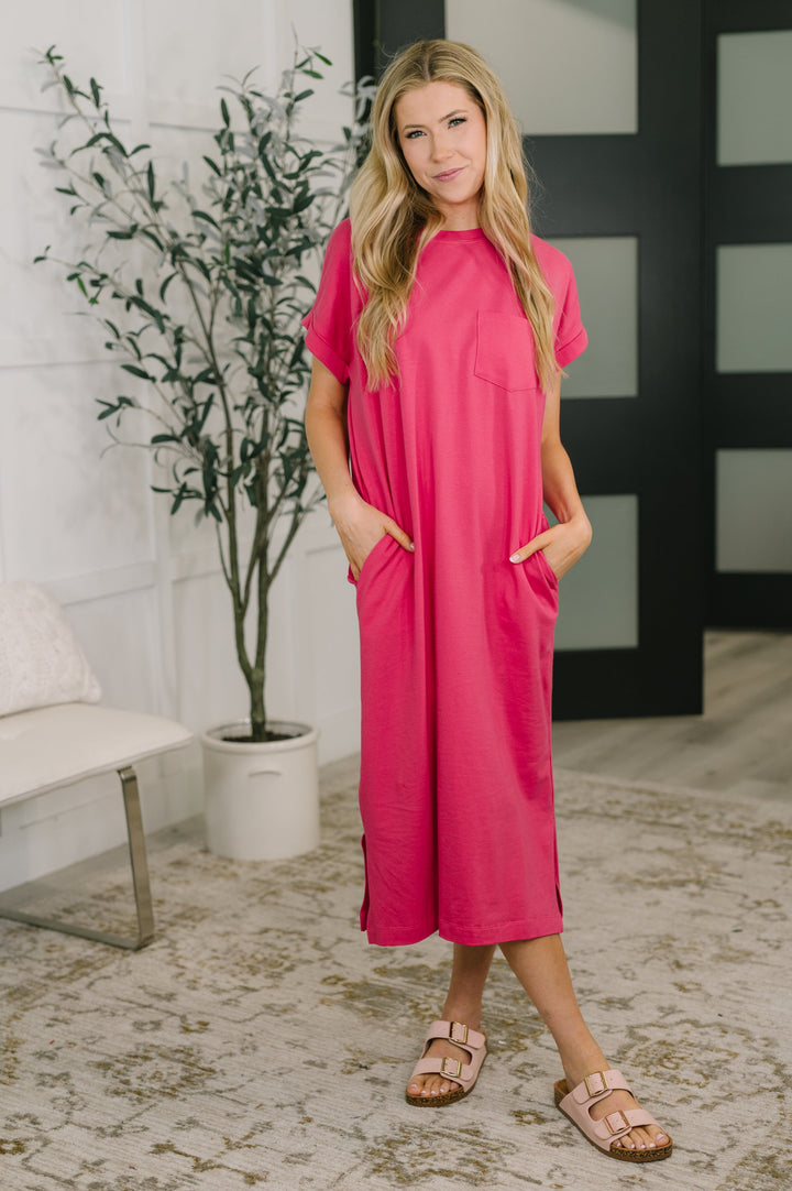Fix You Right Up Short Sleeve Midi Dress in Hot Pink - 4/1