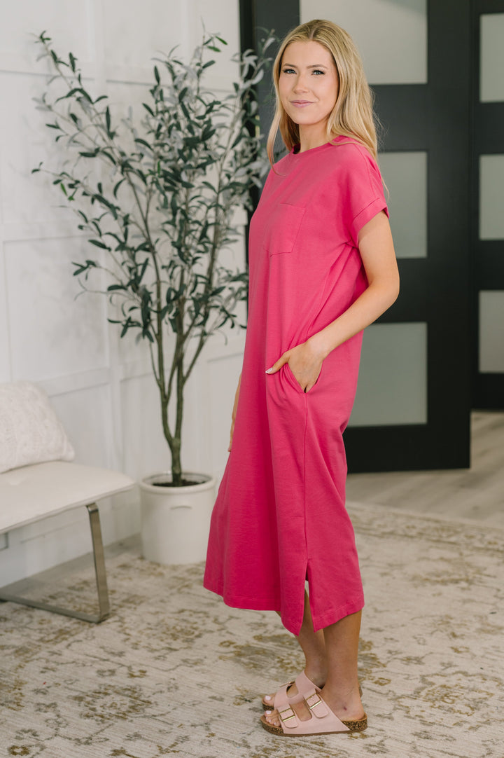 Fix You Right Up Short Sleeve Midi Dress in Hot Pink - 4/1