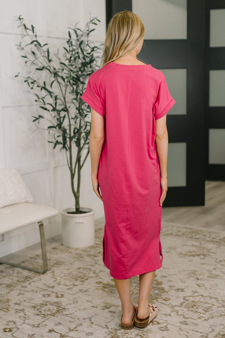 Fix You Right Up Short Sleeve Midi Dress in Hot Pink - 4/1