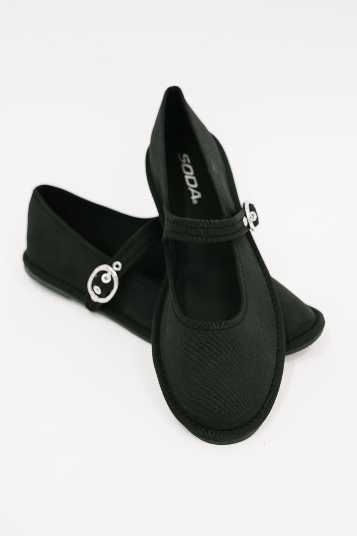Fleta Buckle Flats in Black - 12/16