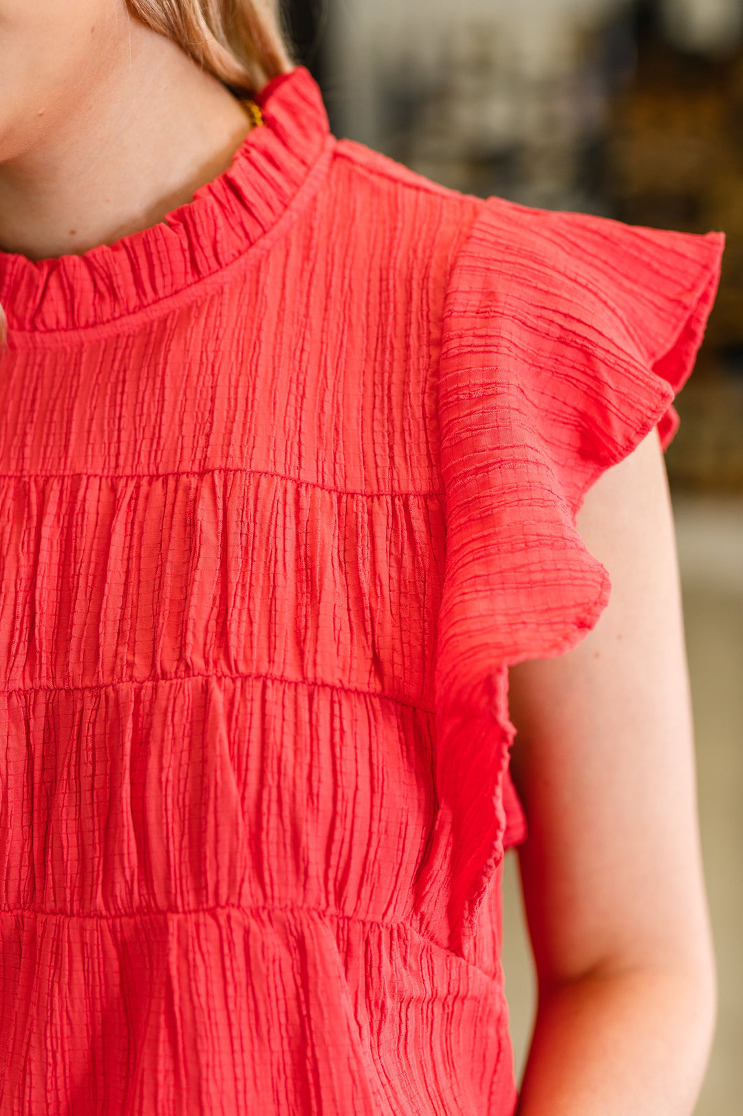Float This Way Flutter Sleeve Blouse in Coral - 5/21