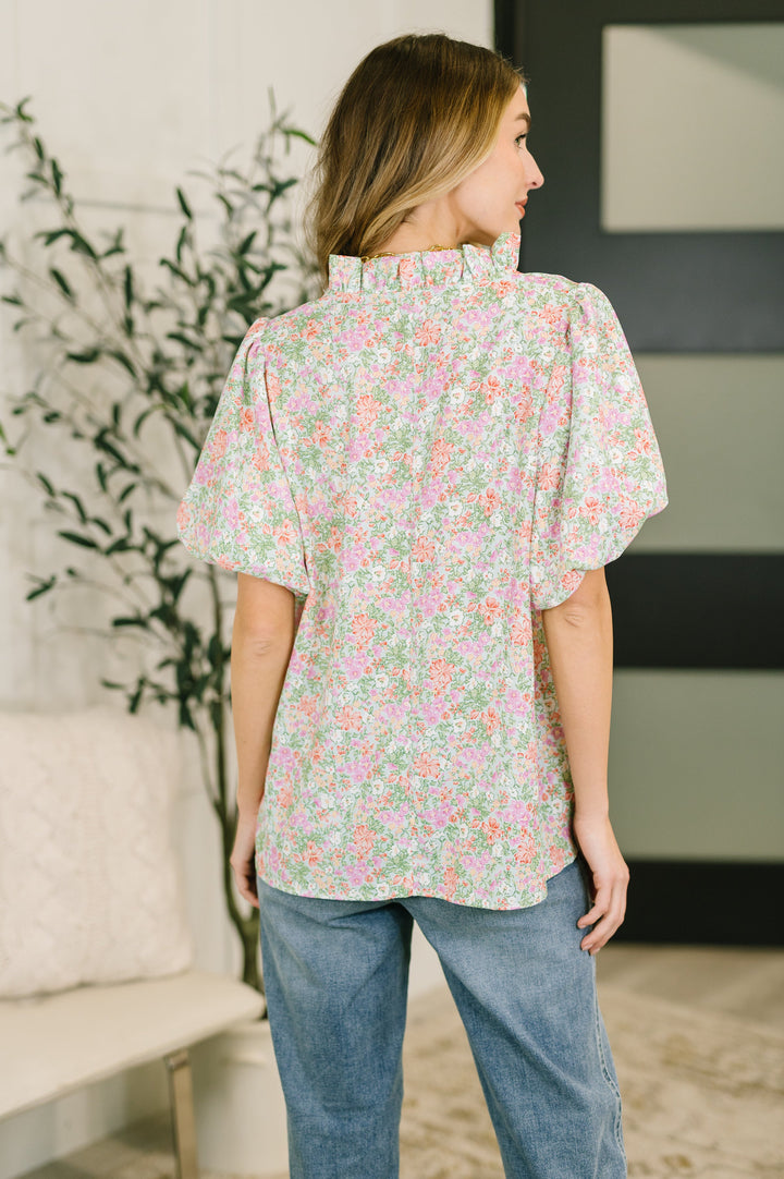 Flower Picking Notch Neck Blouse - 3/6