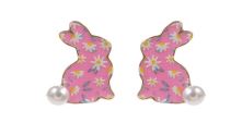 Floral Pearl Bunny Stud Earrings