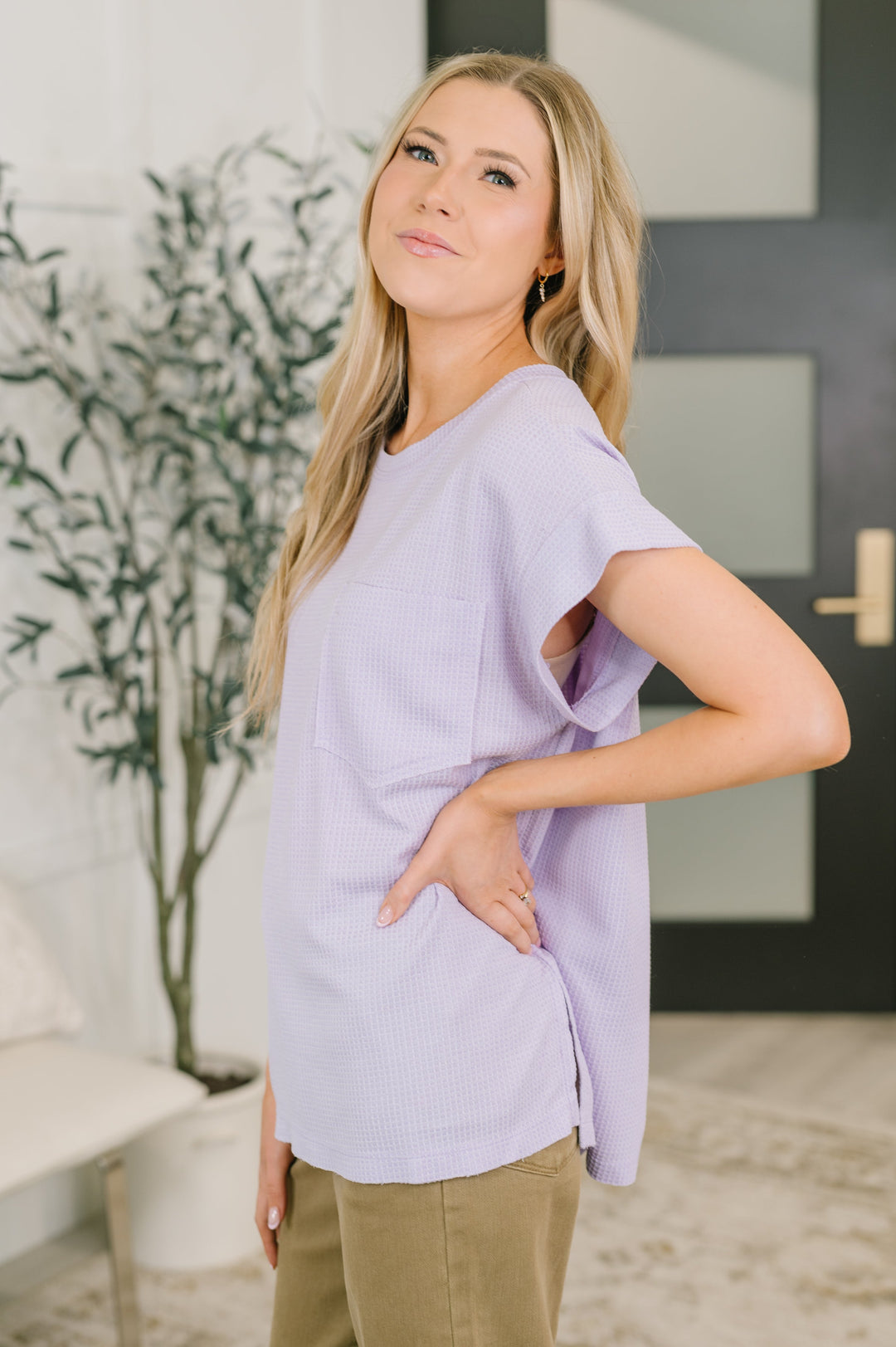 Foundation First Waffle Knit Relaxed Tee in Lilac - 6/19