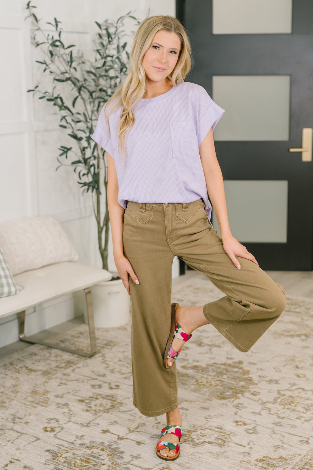 Foundation First Waffle Knit Relaxed Tee in Lilac - 6/19