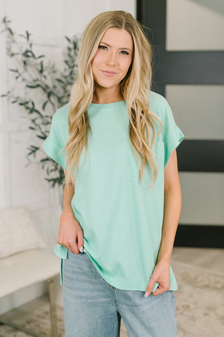 Foundation First Waffle Knit Relaxed Tee in Mint - 6/19