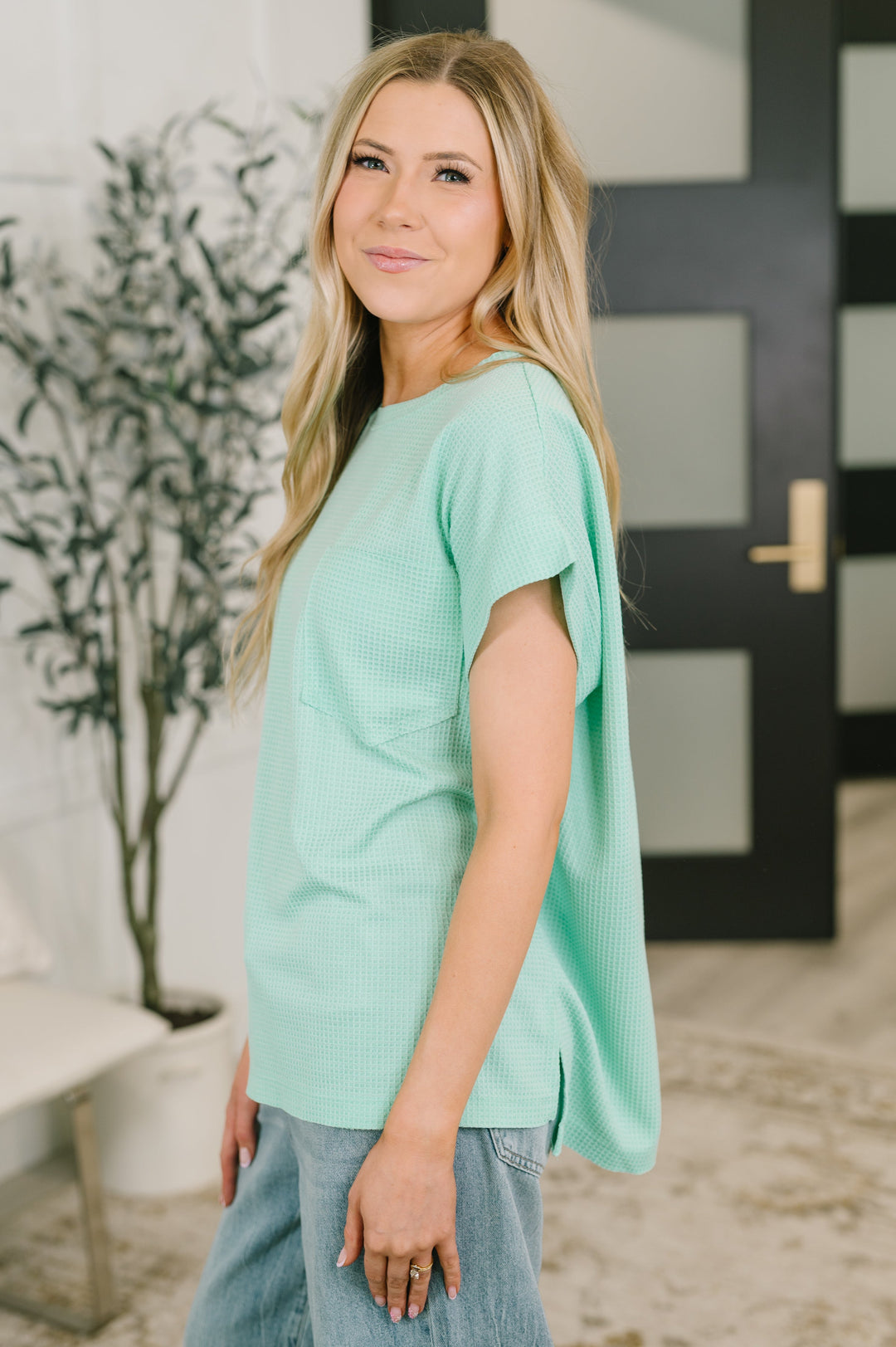 Foundation First Waffle Knit Relaxed Tee in Mint - 6/19