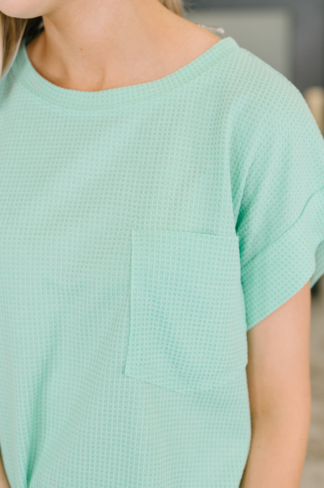 Foundation First Waffle Knit Relaxed Tee in Mint - 6/19