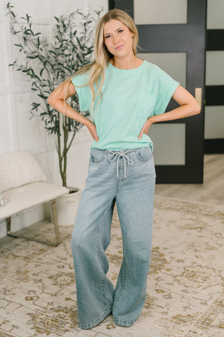 Foundation First Waffle Knit Relaxed Tee in Mint - 6/19