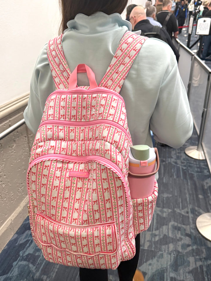 Blush Stripe Quilted Backpack by Simply Southern