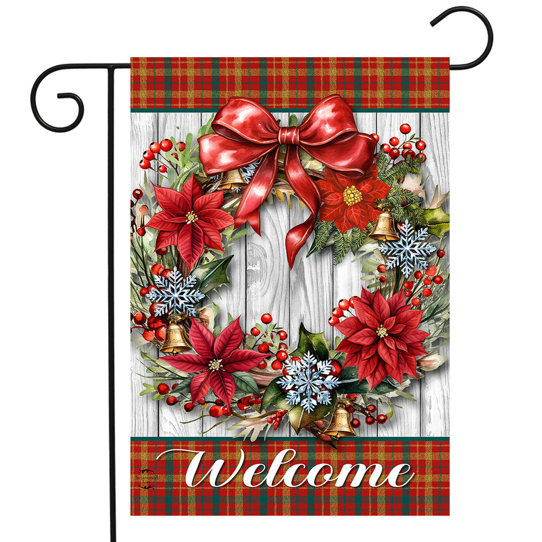 Holiday Poinsettia Wreath Garden Flag