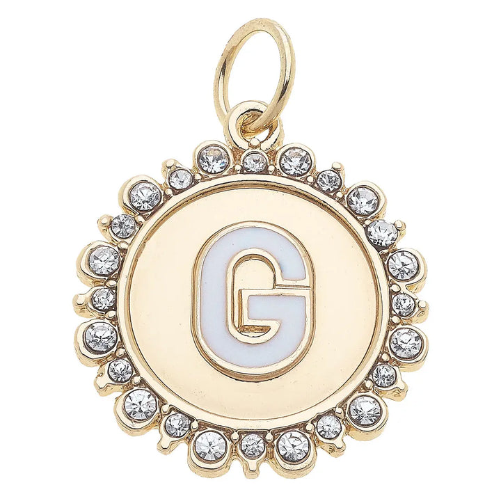 Rhinestone Initial Letter Disc Charm in Shiny Gold By Canvas