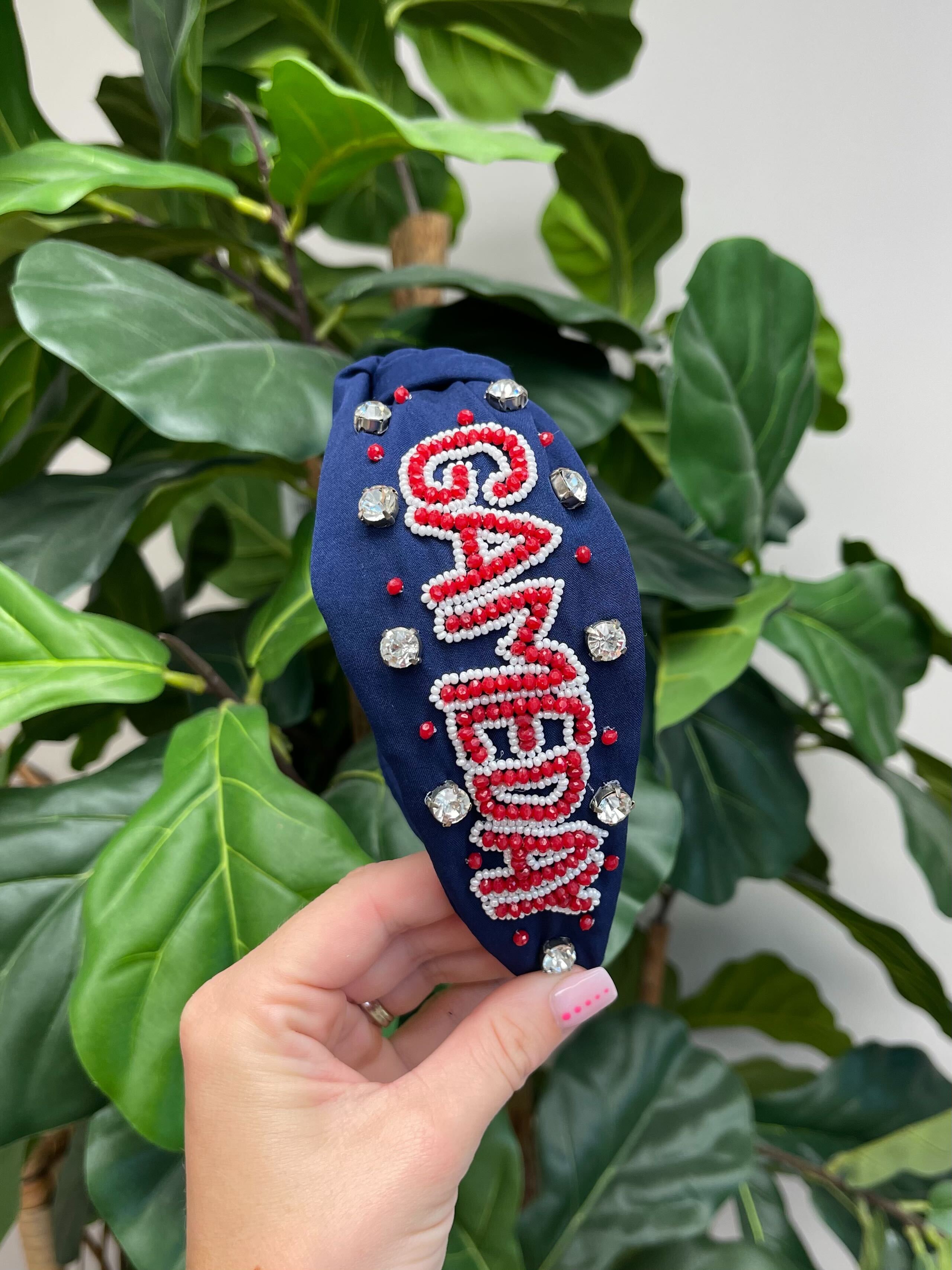 'Game Day' Embellished Headband - Navy Blue & Red