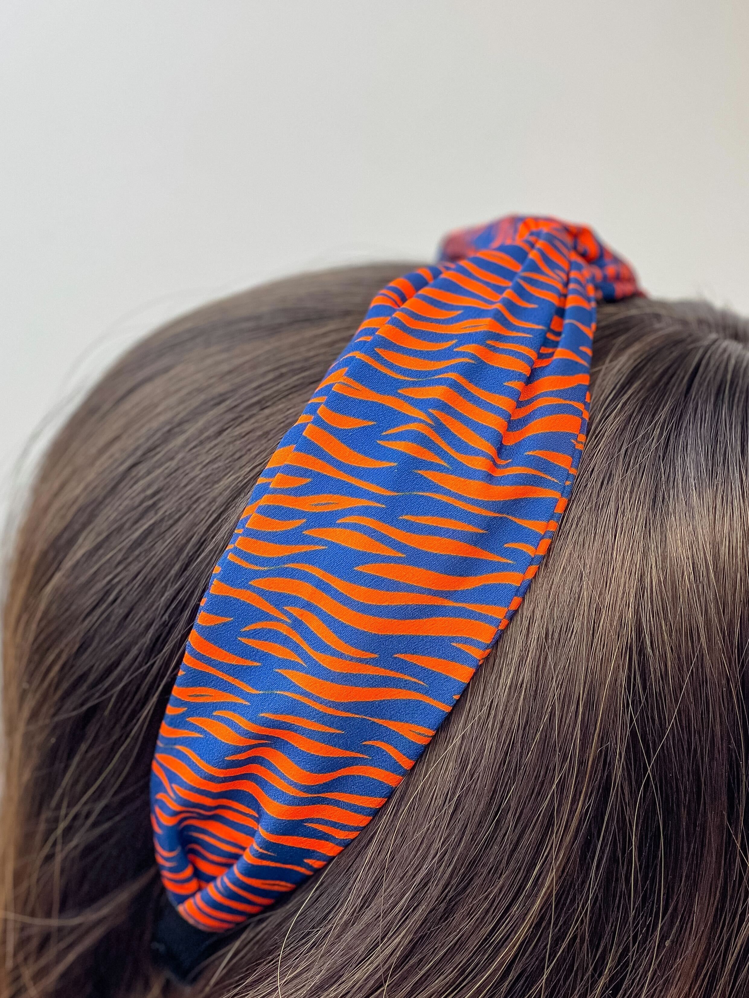 Game Day Tiger Print Headband - Navy Blue & Orange