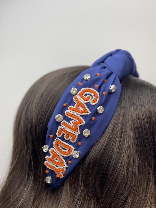 'Game Day' Embellished Headband - Blue & Orange