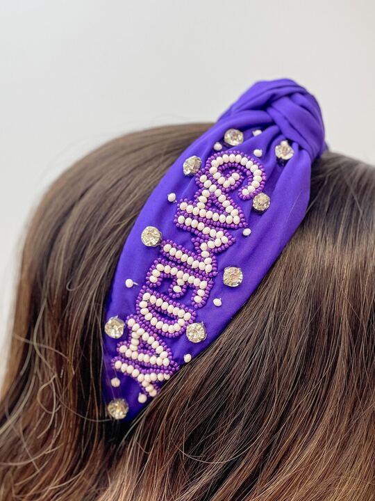 'Game Day' Embellished Headband - Purple & White