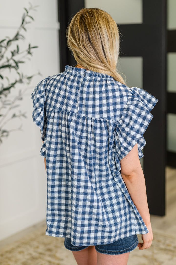 Garden at Goldenhour Flutter Sleeve Blouse in  Blue