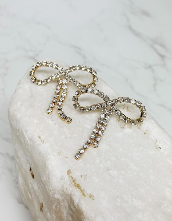 Rhinestone Bow Statement Earrings