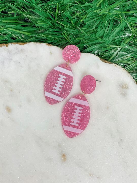 Glitter Football Dangle Earrings - Pink