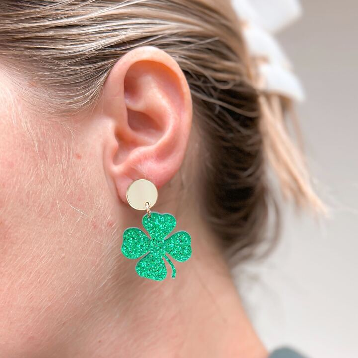 Glitter Lucky Clover Dangle Earrings