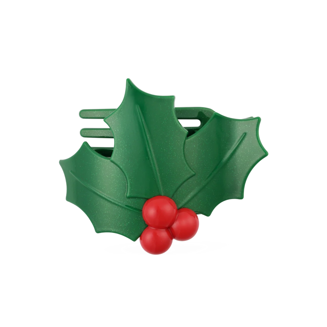 Teleties Flat Hair Clip - Glitter Holly Leaves