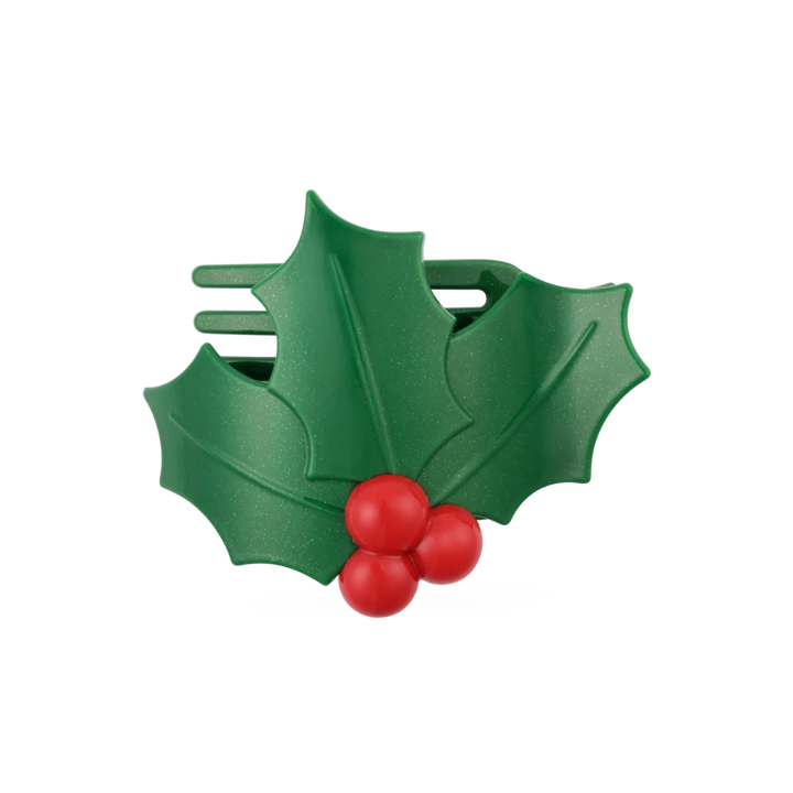 Teleties Flat Hair Clip - Glitter Holly Leaves