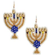 Gold Menorah Beaded Dangle Earrings
