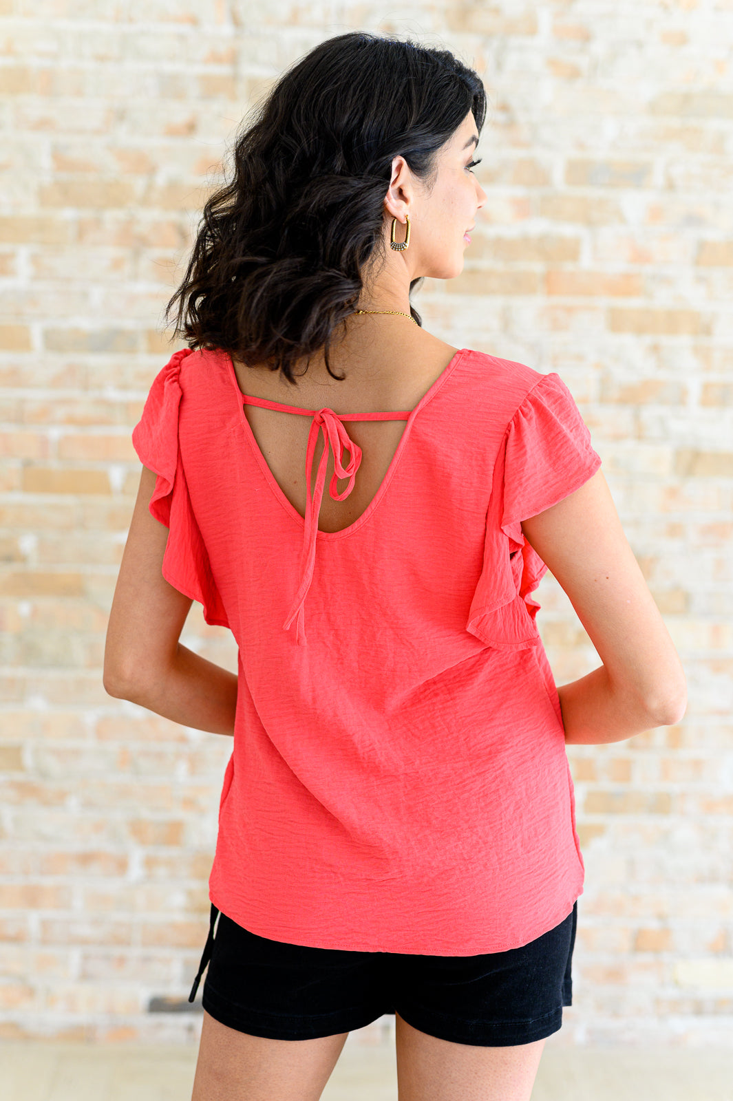 Got Me Cornered V Neck Ruffle Sleeve Top - 6/18