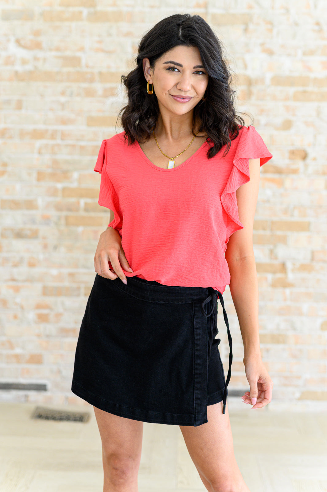 Got Me Cornered V Neck Ruffle Sleeve Top - 6/18