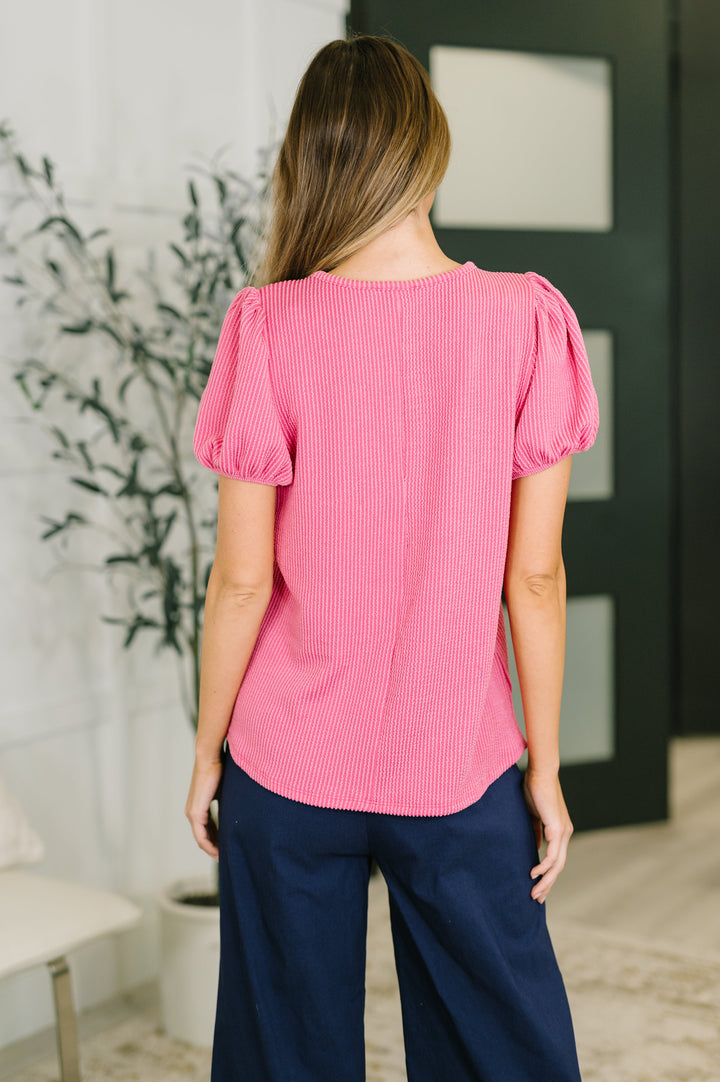 Grace & Virtue Balloon Sleeve Blouse in Fuchsia - 7/16