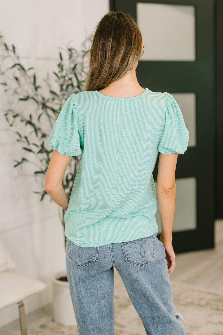 Grace & Virtue Balloon Sleeve Blouse in Mint - 7/16