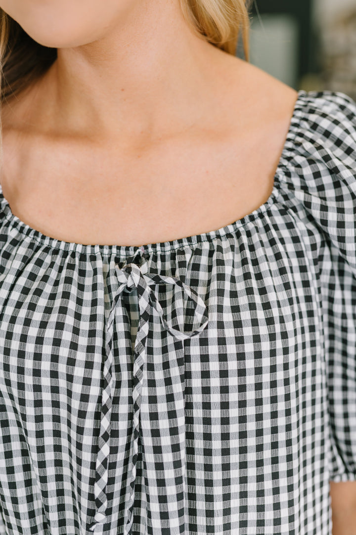Great Gingham Square Neck Blouse - 6/16