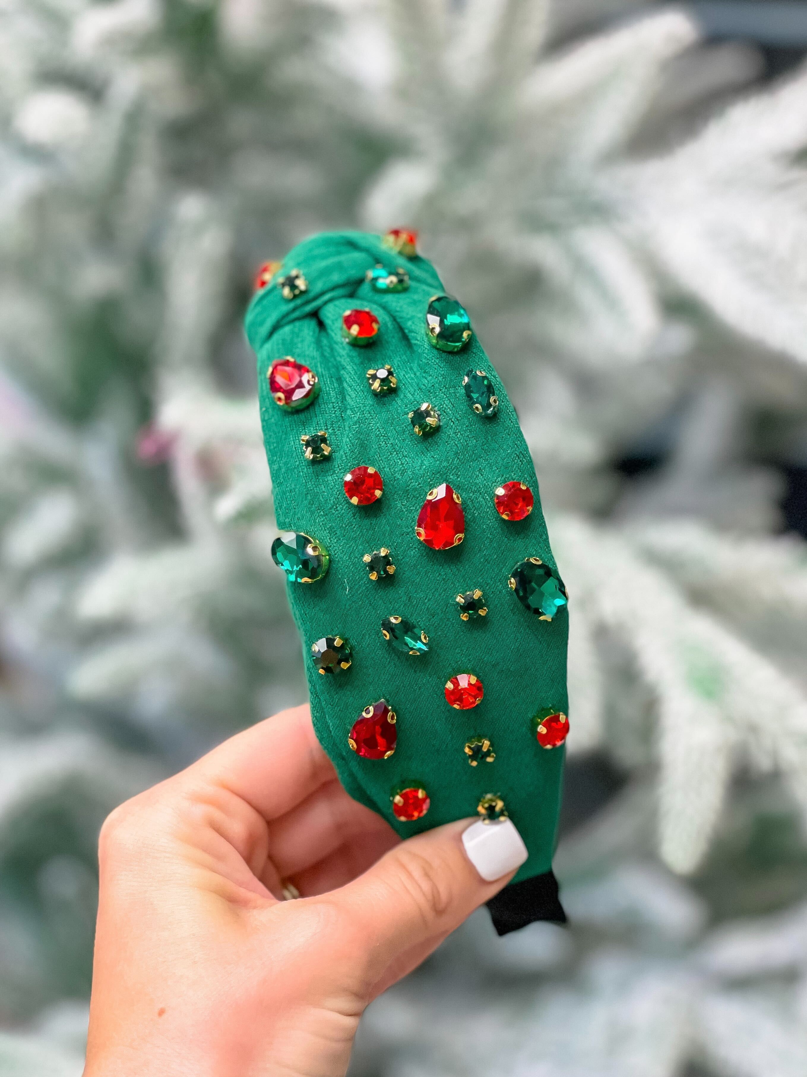Holiday Top Knot Multi Crystal Headband - Green