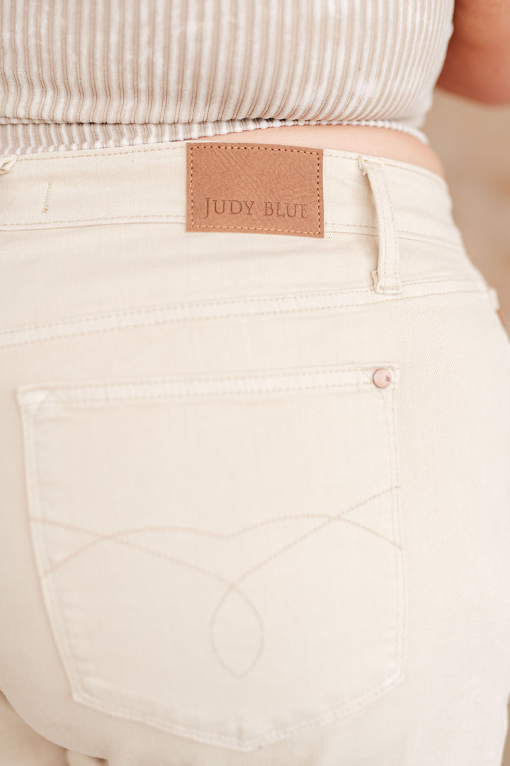 Greta High Rise Garment Dyed Shorts in Bone by Judy Blue