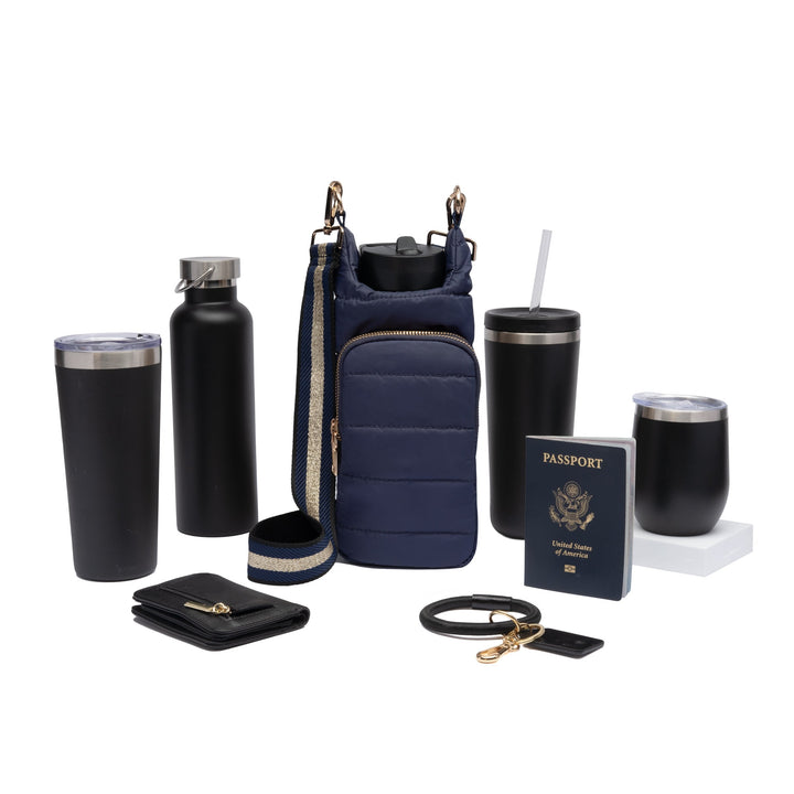 JUNE MARKET: Navy Blue Matte HydroBag® with Navy/Gold Strap by Wanderfull (Ships in 2-3 Weeks)