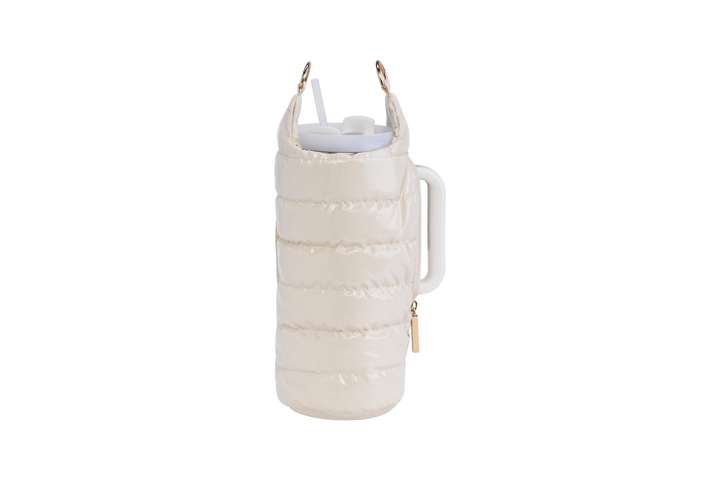 JUNE MARKET: HydroBag® HANDLE® - Ivory Lacquer with Solid Vegan Leather Trimmed Strap by Wanderfull (Ships in 2-3 Weeks)